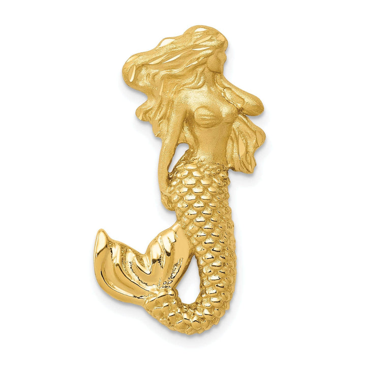 Lovely Rita's Pendants & Charms 14K Yellow Gold Polished Satin, Textured Finish Open Back Solid Mermaid Chain Slide Pendant Fits up to 2mm Fancy Omega