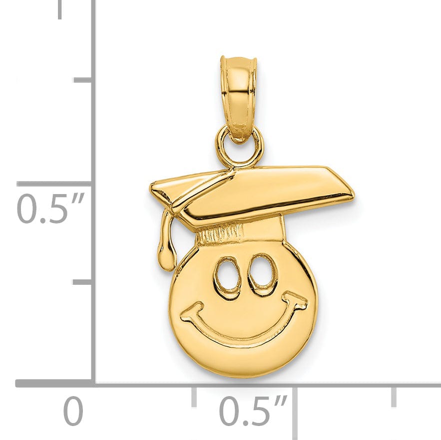 Lovely Rita's Pendants & Charms 14k Yellow Gold Polished Smiley Face Graduation Cap Charm