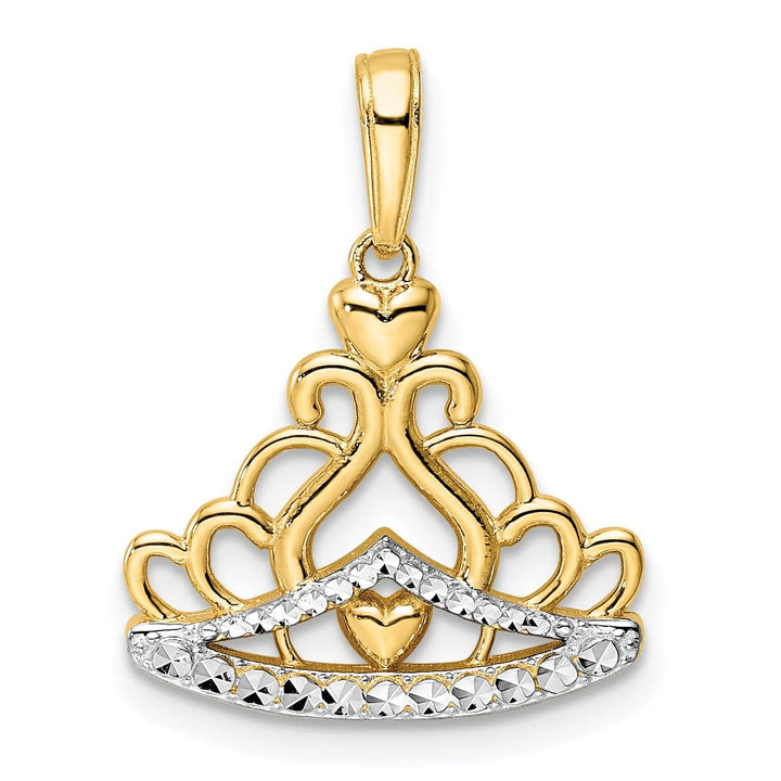 Lovely Rita's Pendants & Charms 14K Yellow Gold Polished Solid Blue Enamel Finish 3-Dimensional Beaded Design Crown Charm Pendant