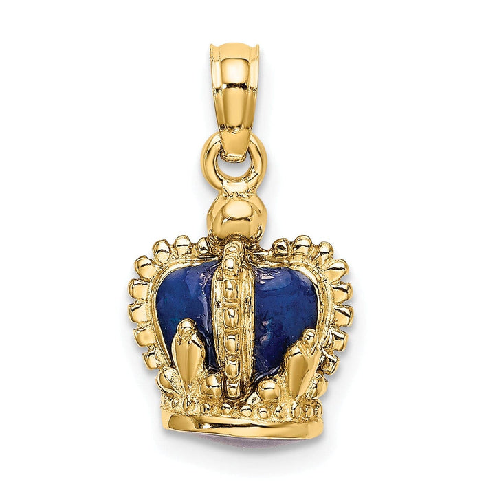 Lovely Rita's Pendants & Charms 14K Yellow Gold Polished Solid Blue Enamel Finish 3-Dimensional Beaded Design Crown Charm Pendant