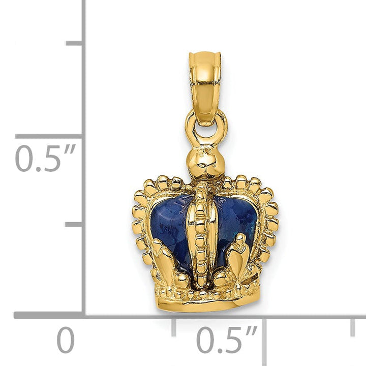 Lovely Rita's Pendants & Charms 14K Yellow Gold Polished Solid Blue Enamel Finish 3-Dimensional Beaded Design Crown Charm Pendant