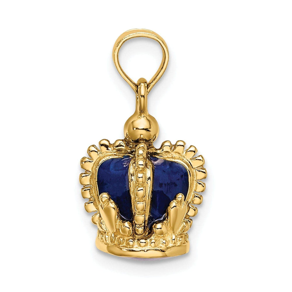 Lovely Rita's Pendants & Charms 14K Yellow Gold Polished Solid Blue Enamel Finish 3-Dimensional Beaded Design Crown Charm Pendant