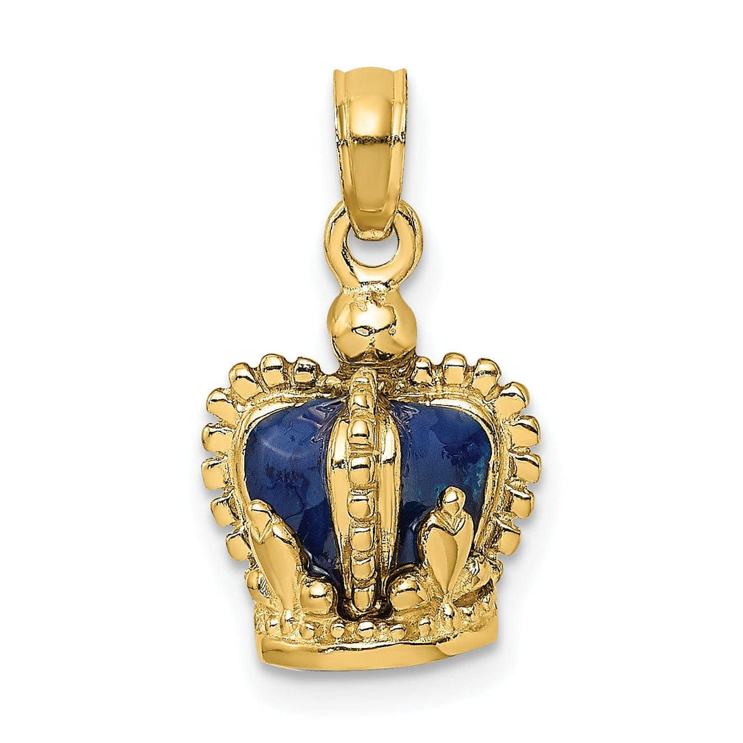 Lovely Rita's Pendants & Charms 14K Yellow Gold Polished Solid Blue Enamel Finish 3-Dimensional Beaded Design Crown Charm Pendant