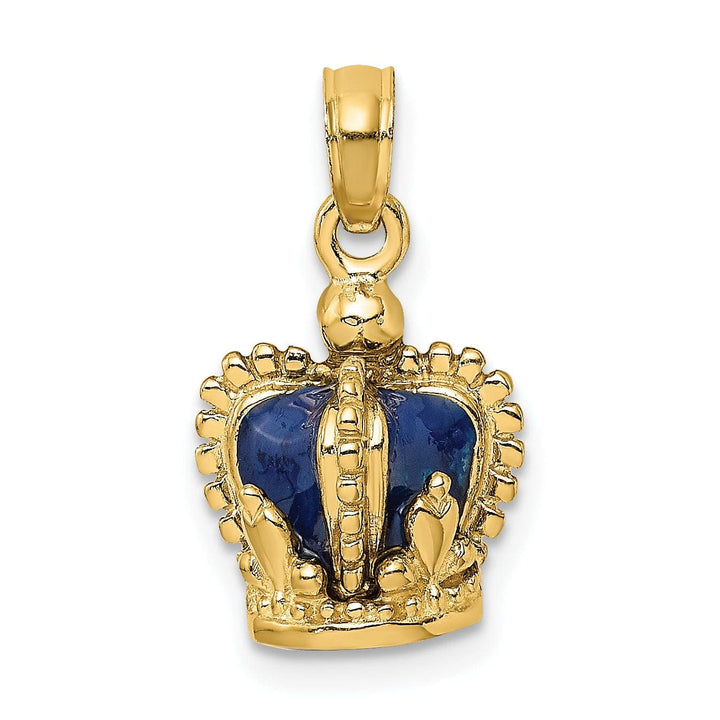 Lovely Rita's Pendants & Charms 14K Yellow Gold Polished Solid Blue Enamel Finish 3-Dimensional Beaded Design Crown Charm Pendant