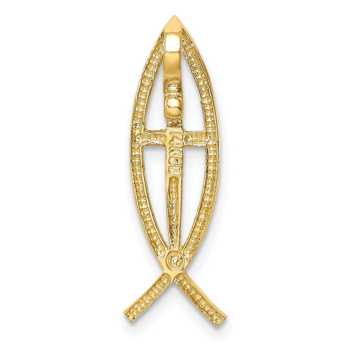 Lovely Rita's Pendants & Charms 14K Yellow Gold Polished Solid Ichthus Cross Design Fish Slide Pendant