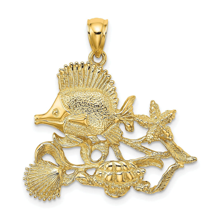 Lovely Rita's Pendants & Charms 14K Yellow Gold Polished Solid Textured Finish Aquarium Story Design Charm Pendant