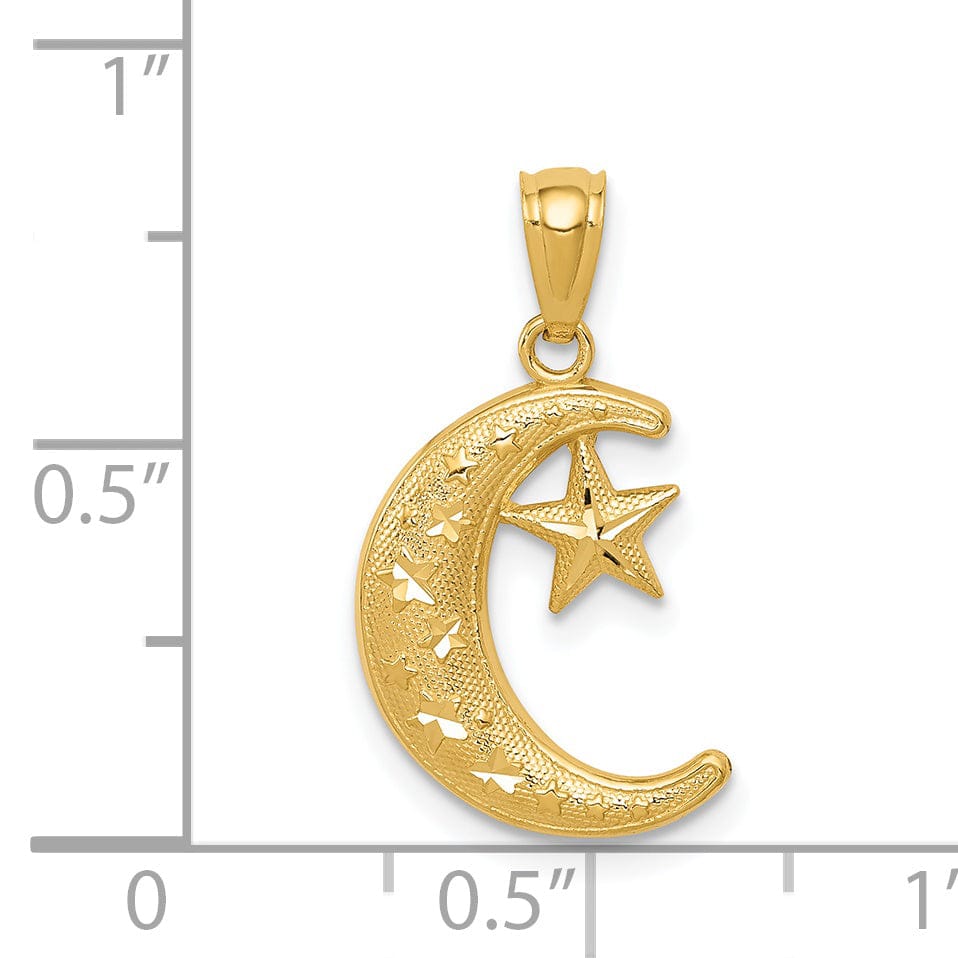 Lovely Rita's Pendants & Charms 14k Yellow Gold Polished Solid Textured Finish Moon and Stars Design Charm Pendant