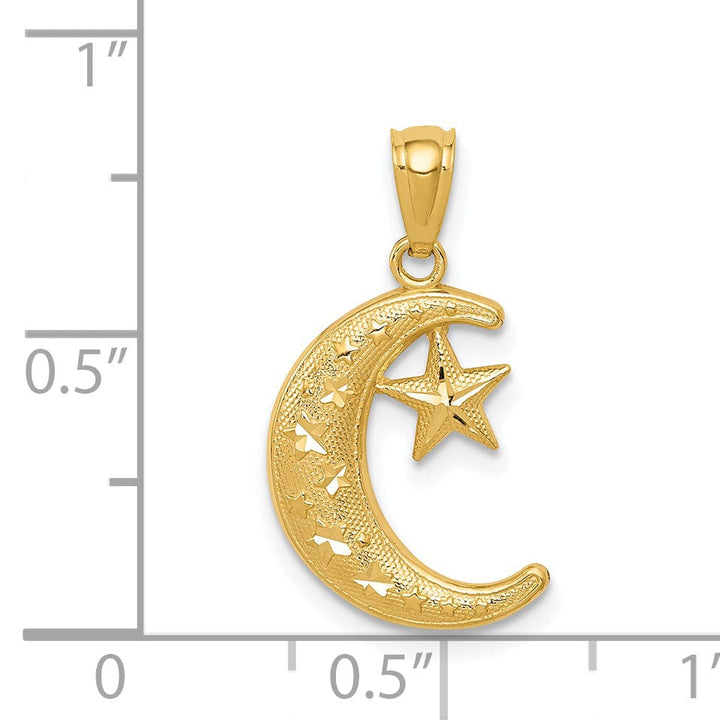 Lovely Rita's Pendants & Charms 14k Yellow Gold Polished Solid Textured Finish Moon and Stars Design Charm Pendant