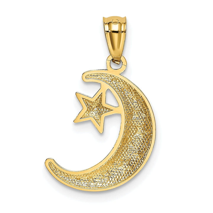 Lovely Rita's Pendants & Charms 14k Yellow Gold Polished Solid Textured Finish Moon and Stars Design Charm Pendant