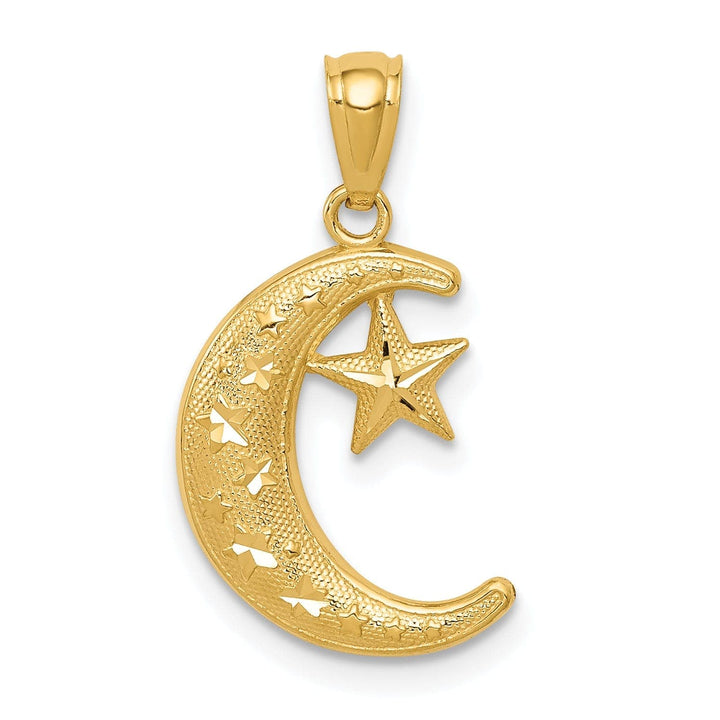 Lovely Rita's Pendants & Charms 14k Yellow Gold Polished Solid Textured Finish Moon and Stars Design Charm Pendant