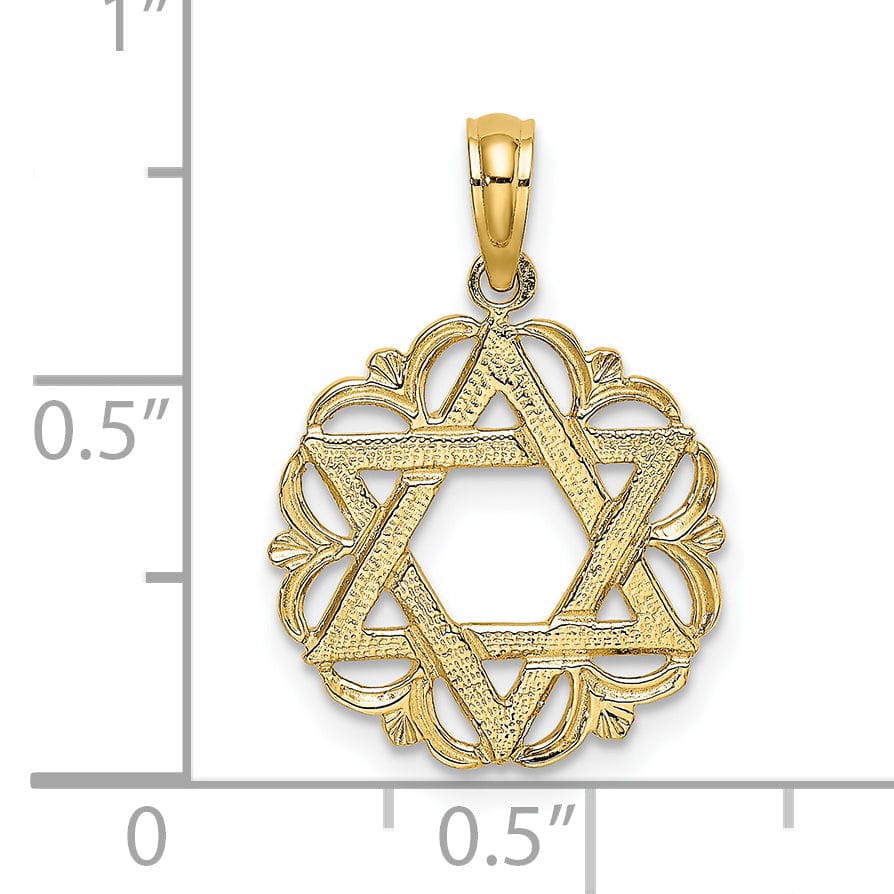 Lovely Rita's Pendants & Charms 14K Yellow Gold Polished Star Of David In Scalloped Circle Pendant