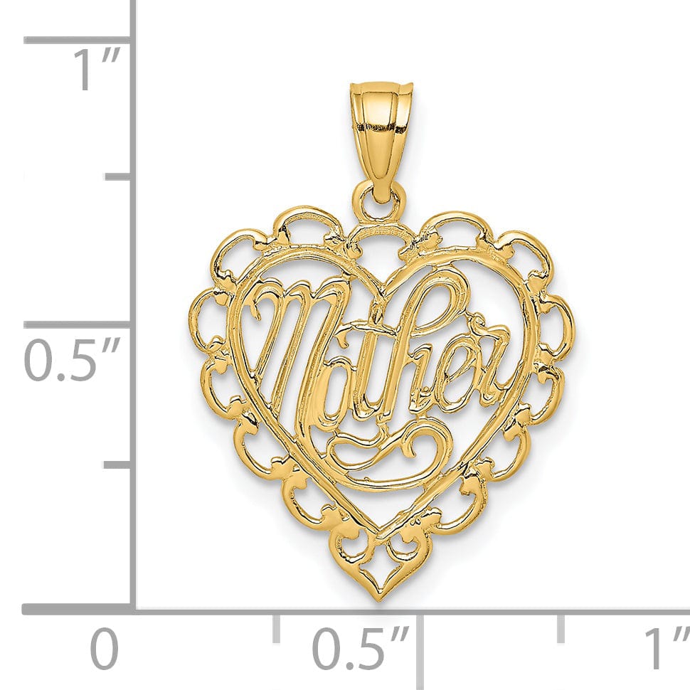 Lovely Rita's Pendants & Charms 14k Yellow Gold Polished Tetxtured Finish MOTHER in Lace Heart Design Charm Pendant