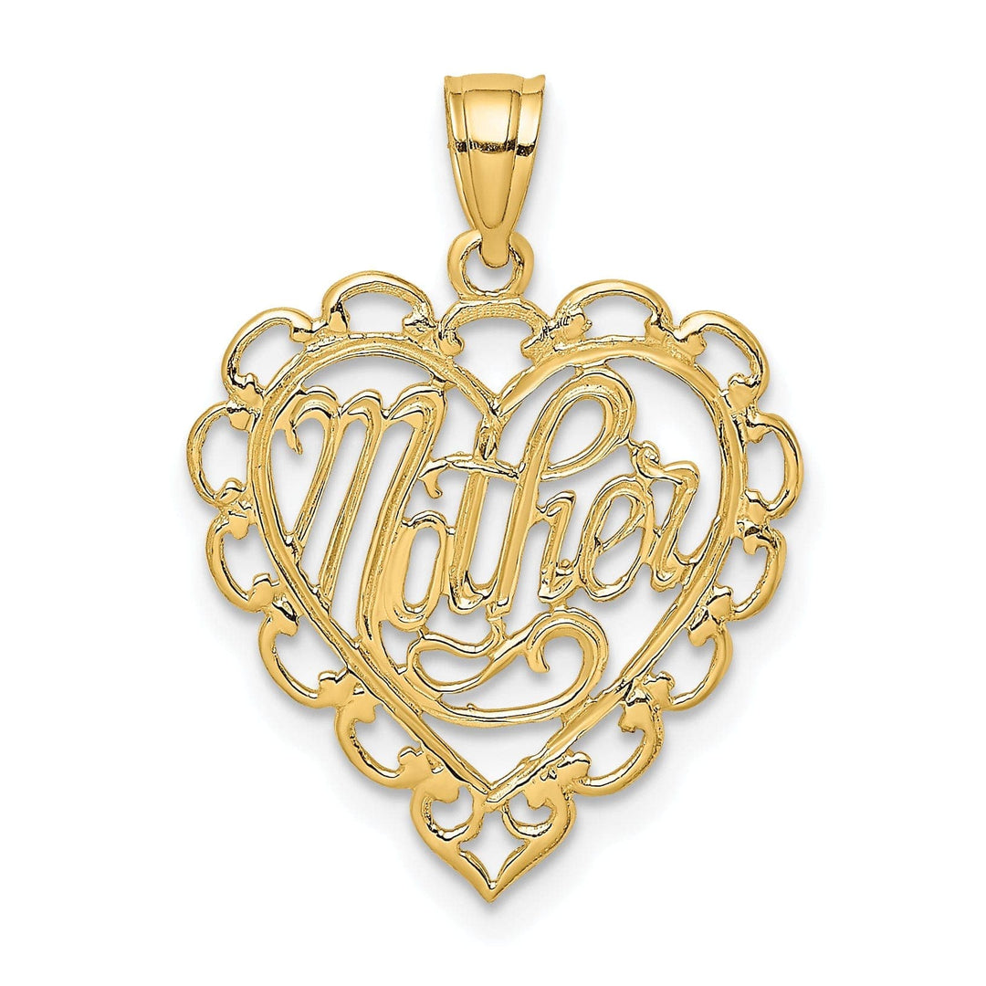 Lovely Rita's Pendants & Charms 14k Yellow Gold Polished Tetxtured Finish MOTHER in Lace Heart Design Charm Pendant