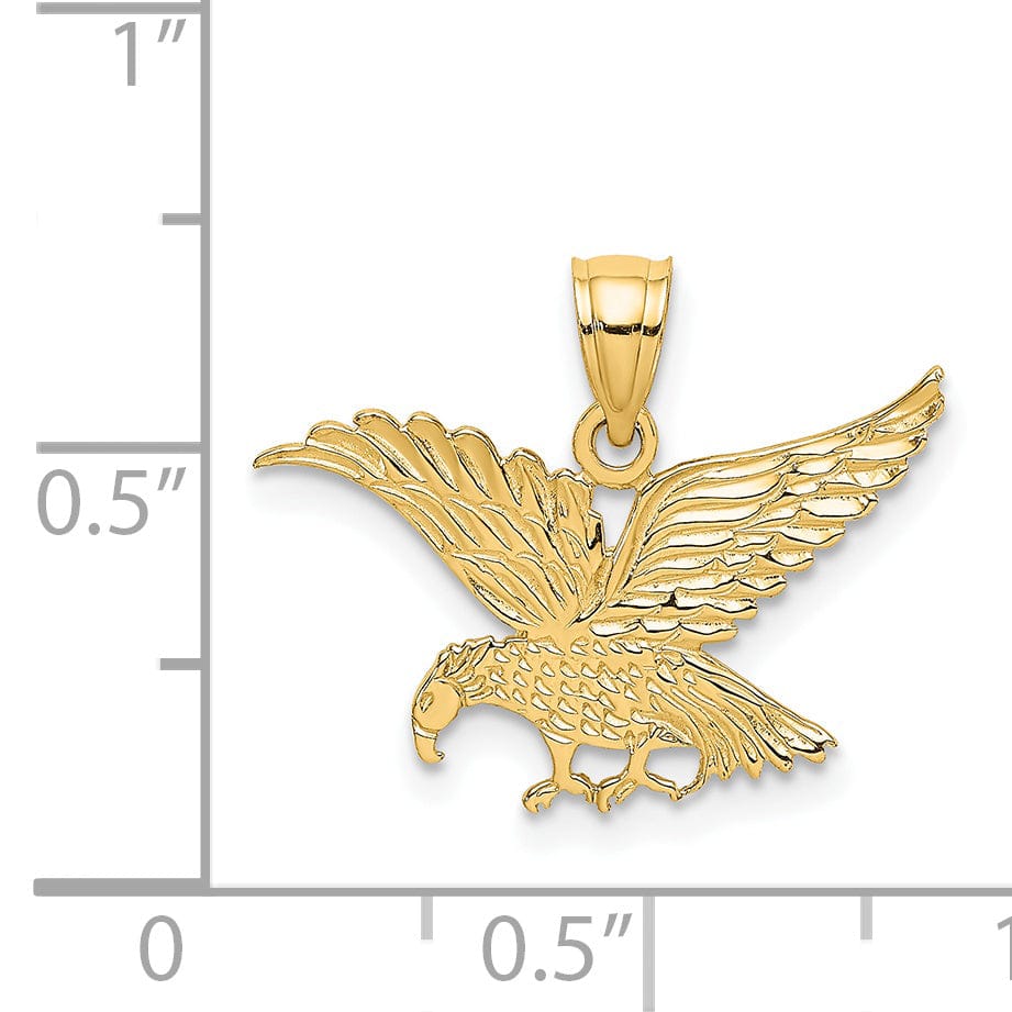 Lovely Rita's Pendants & Charms 14K Yellow Gold Polished Texture Back Finish Engraved Flat Eagle Charm Pendant