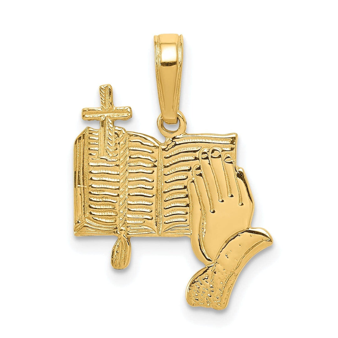 Lovely Rita's Pendants & Charms 14K Yellow Gold Polished Texture Bible Praying Hands,and Cross Pendant