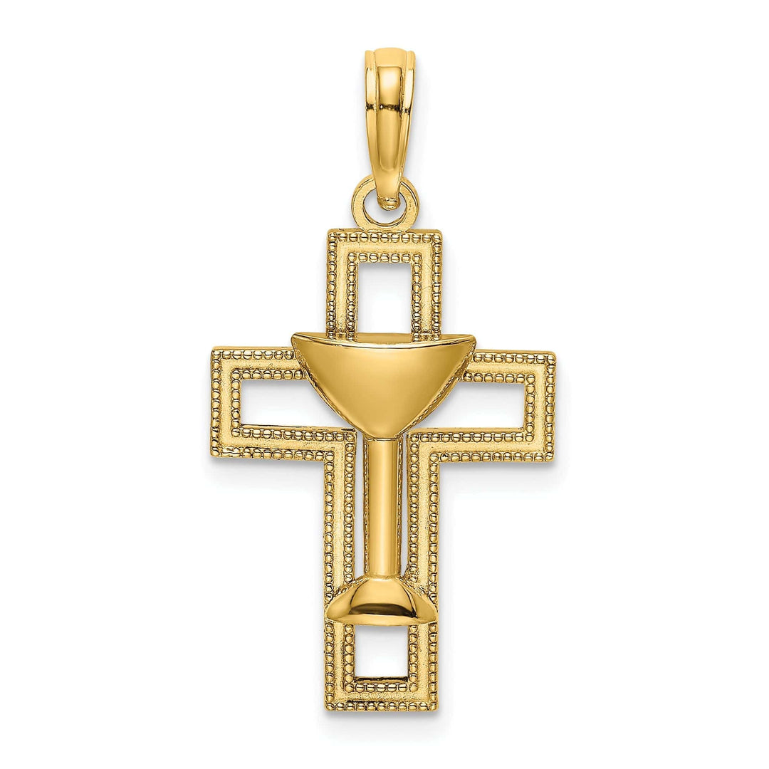 Lovely Rita's Pendants & Charms 14K Yellow Gold Polished Texture Cross Communion Chalice Cup Pendant