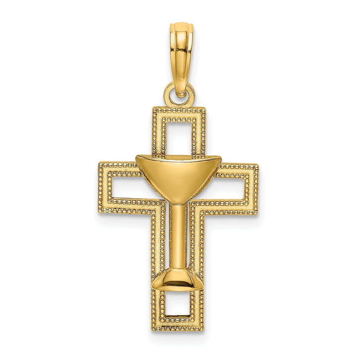 Lovely Rita's Pendants & Charms 14K Yellow Gold Polished Texture Cross Communion Chalice Cup Pendant