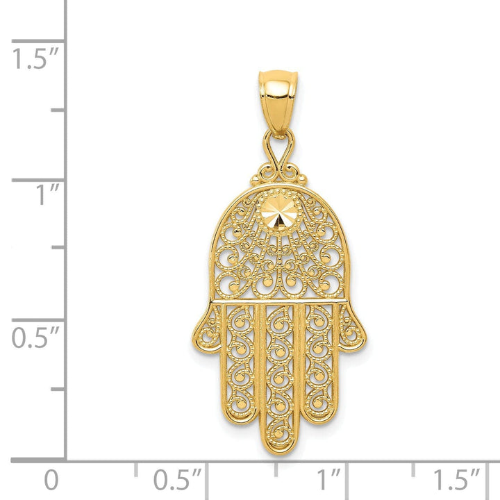 Lovely Rita's Pendants & Charms 14k Yellow Gold Polished Texture D.C Finish Filigree Chamseh Pendant