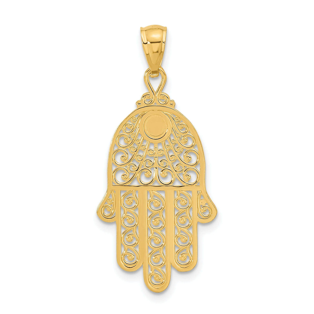 Lovely Rita's Pendants & Charms 14k Yellow Gold Polished Texture D.C Finish Filigree Chamseh Pendant