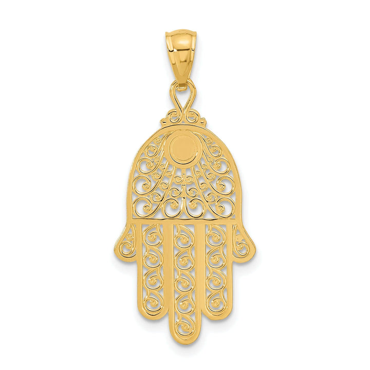 Lovely Rita's Pendants & Charms 14k Yellow Gold Polished Texture D.C Finish Filigree Chamseh Pendant
