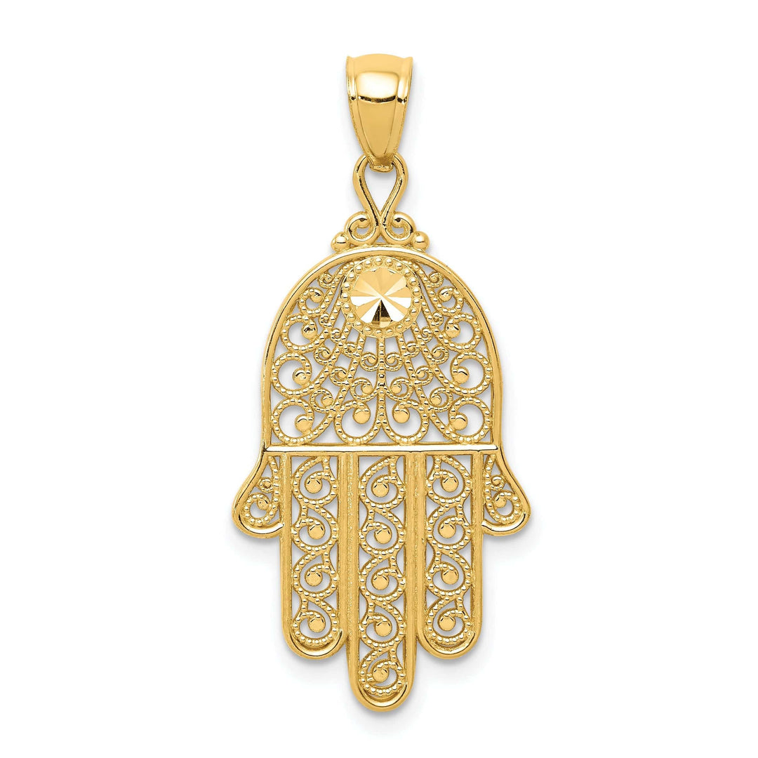 Lovely Rita's Pendants & Charms 14k Yellow Gold Polished Texture D.C Finish Filigree Chamseh Pendant