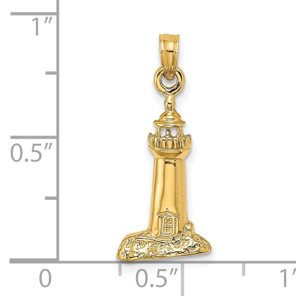 Lovely Rita's Pendants & Charms 14K Yellow Gold Polished Texture Finish 2-D Lighthouse Charm