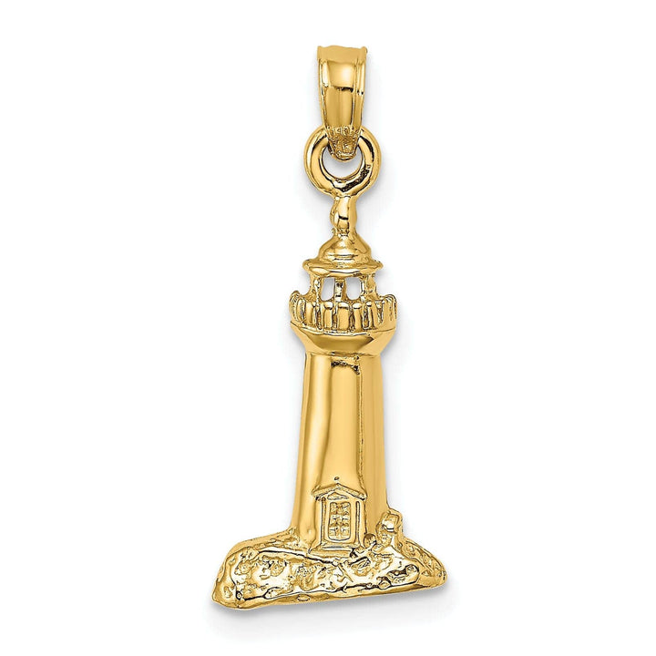 Lovely Rita's Pendants & Charms 14K Yellow Gold Polished Texture Finish 2-D Lighthouse Charm