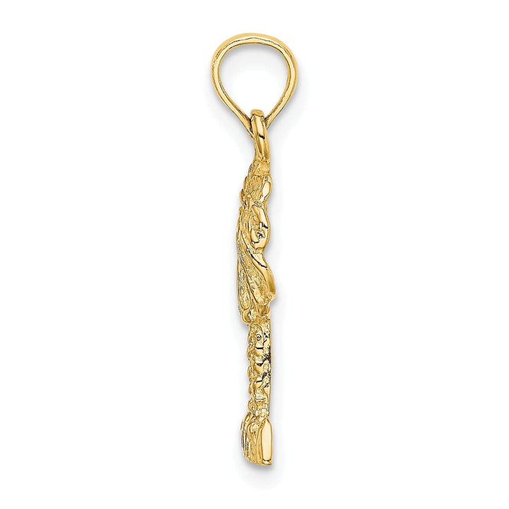 Lovely Rita's Pendants & Charms 14K Yellow Gold Polished Texture Finish 2-Dimensional Concave Shape Palm Tree Charm Pendant