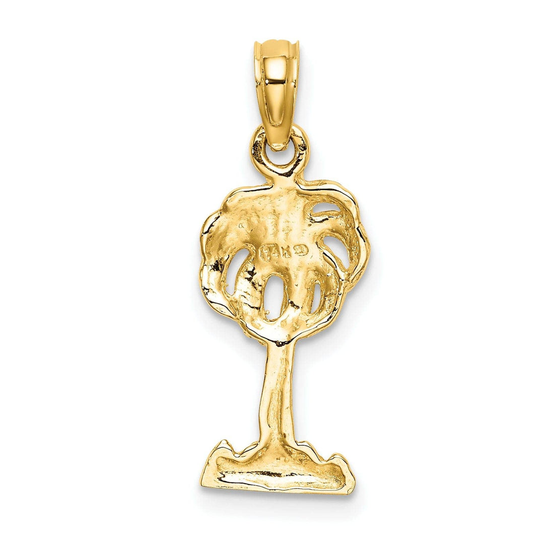 Lovely Rita's Pendants & Charms 14K Yellow Gold Polished Texture Finish 2-Dimensional Concave Shape Palm Tree Charm Pendant
