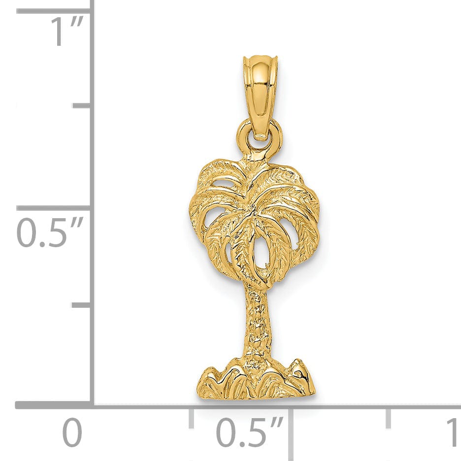 Lovely Rita's Pendants & Charms 14K Yellow Gold Polished Texture Finish 2-Dimensional Concave Shape Palm Tree Charm Pendant