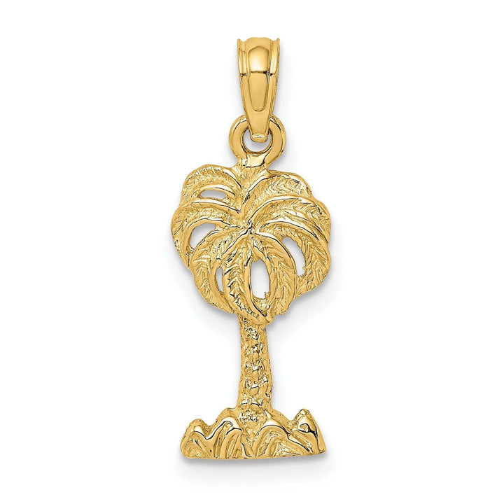 Lovely Rita's Pendants & Charms 14K Yellow Gold Polished Texture Finish 2-Dimensional Concave Shape Palm Tree Charm Pendant