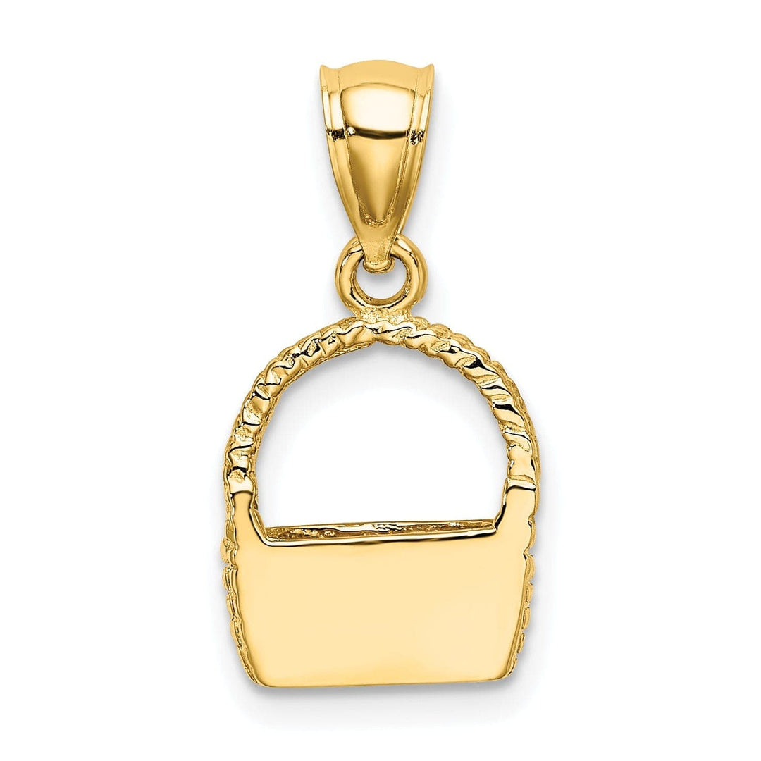 Lovely Rita's Pendants & Charms 14K Yellow Gold Polished Texture Finish 2-Dimensional Flat Back Basket Charm Pendant