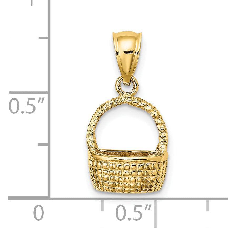 Lovely Rita's Pendants & Charms 14K Yellow Gold Polished Texture Finish 2-Dimensional Flat Back Basket Charm Pendant