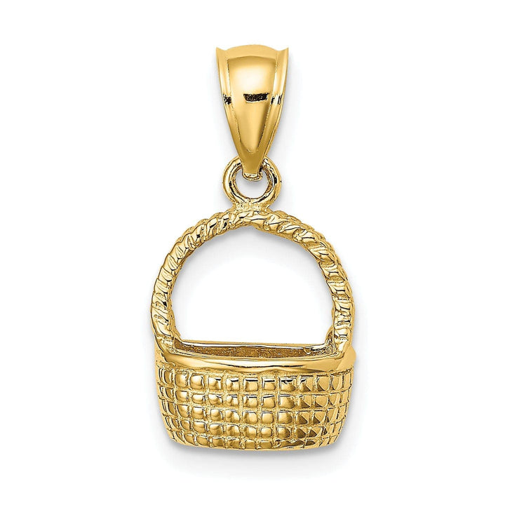Lovely Rita's Pendants & Charms 14K Yellow Gold Polished Texture Finish 2-Dimensional Flat Back Basket Charm Pendant
