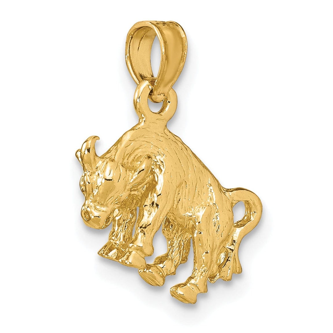 Lovely Rita's Pendants & Charms 14k Yellow Gold Polished Texture Finish 3-D Taurus Zodiac Charm Pendant