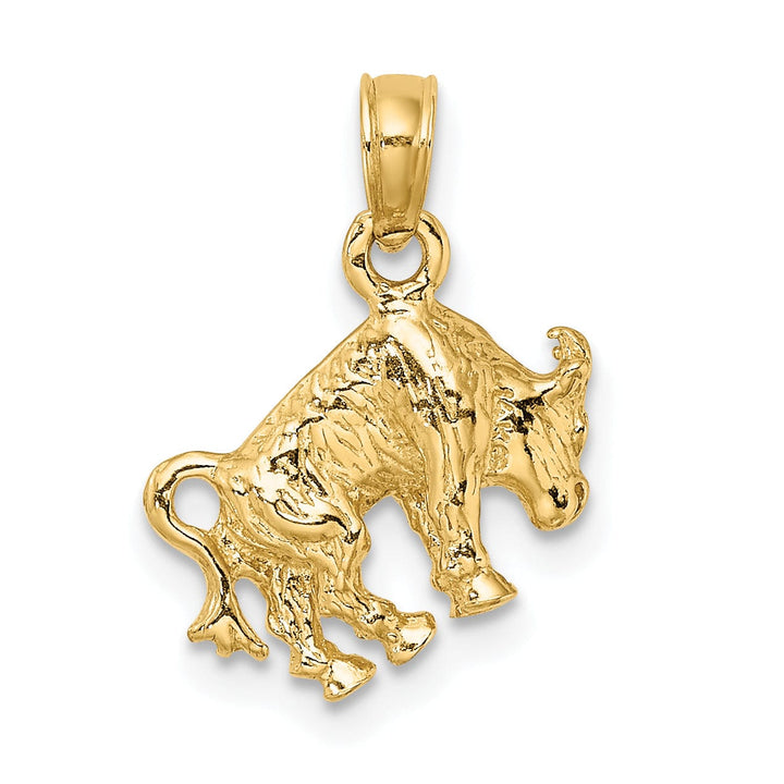 Lovely Rita's Pendants & Charms 14k Yellow Gold Polished Texture Finish 3-D Taurus Zodiac Charm Pendant