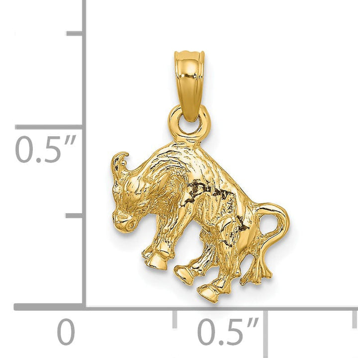 Lovely Rita's Pendants & Charms 14k Yellow Gold Polished Texture Finish 3-D Taurus Zodiac Charm Pendant