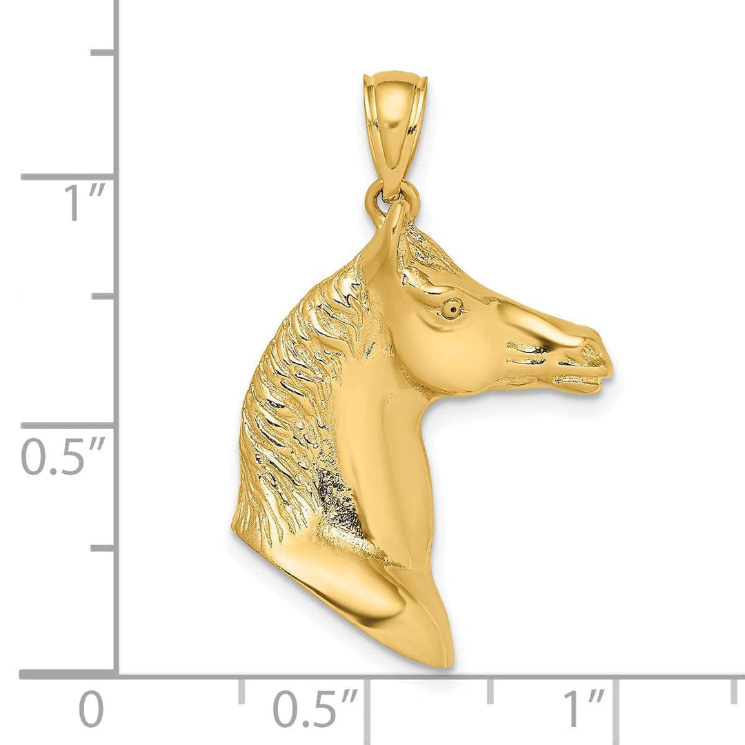 Lovely Rita's Pendants & Charms 14K Yellow Gold Polished Texture Finish 3-Dimensional Horse Head Charm Pendant