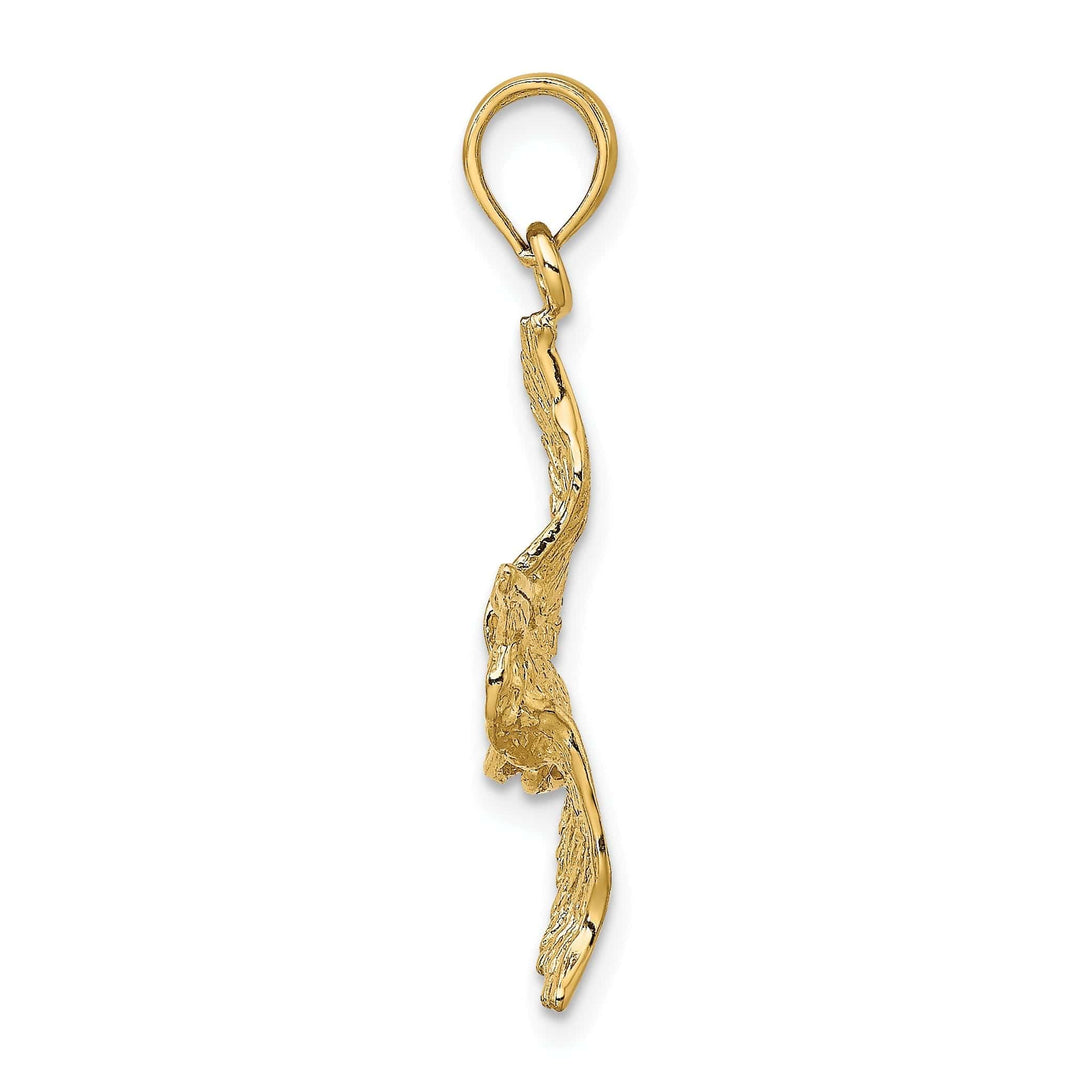Lovely Rita's Pendants & Charms 14K Yellow Gold Polished Texture Finish 3-Dimensional Pelican in Flight Charm Pendant