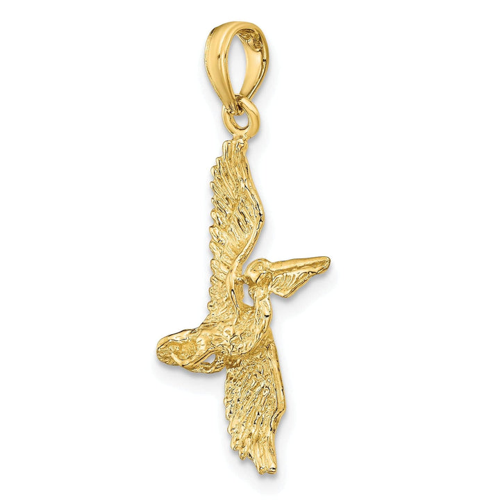 Lovely Rita's Pendants & Charms 14K Yellow Gold Polished Texture Finish 3-Dimensional Pelican in Flight Charm Pendant