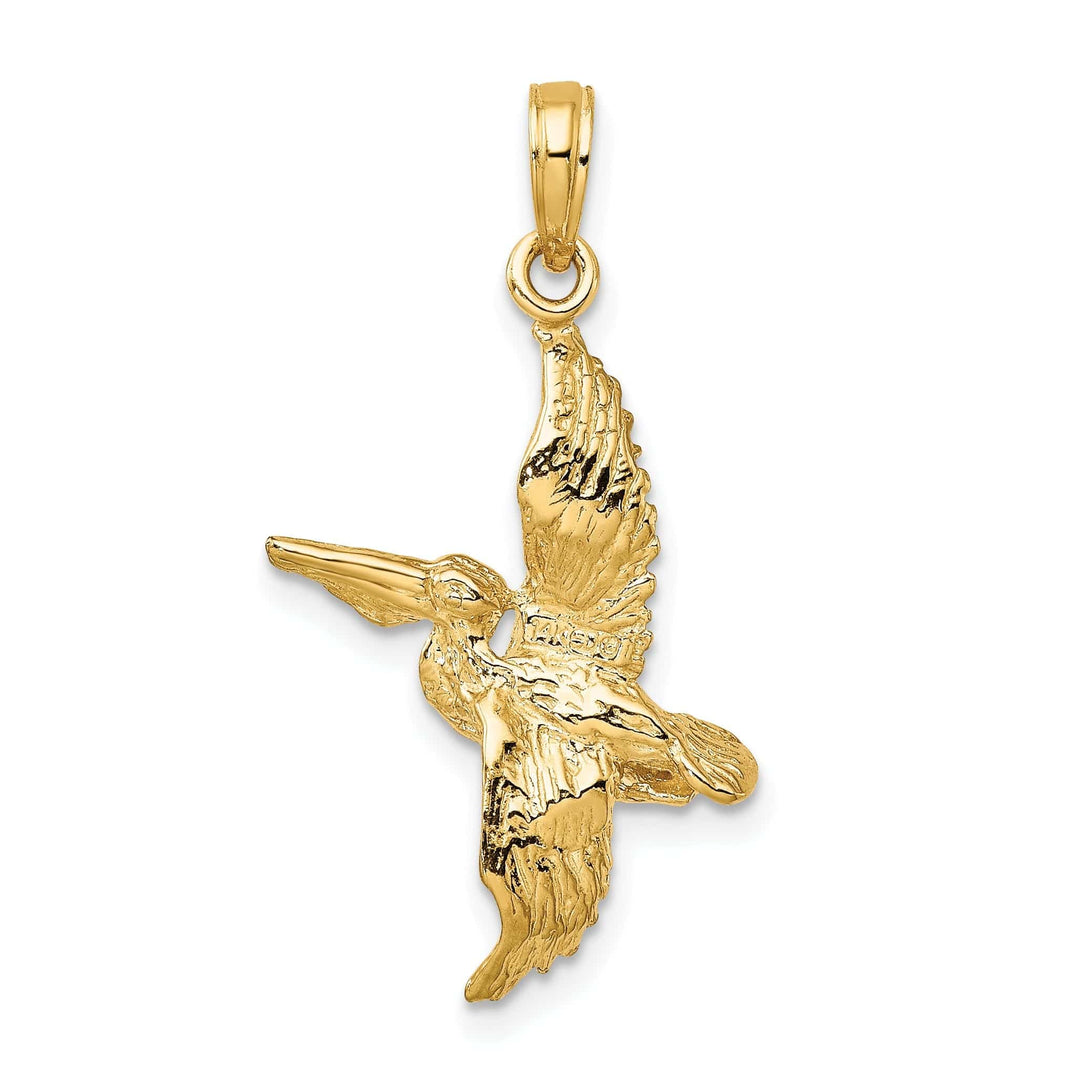 Lovely Rita's Pendants & Charms 14K Yellow Gold Polished Texture Finish 3-Dimensional Pelican in Flight Charm Pendant