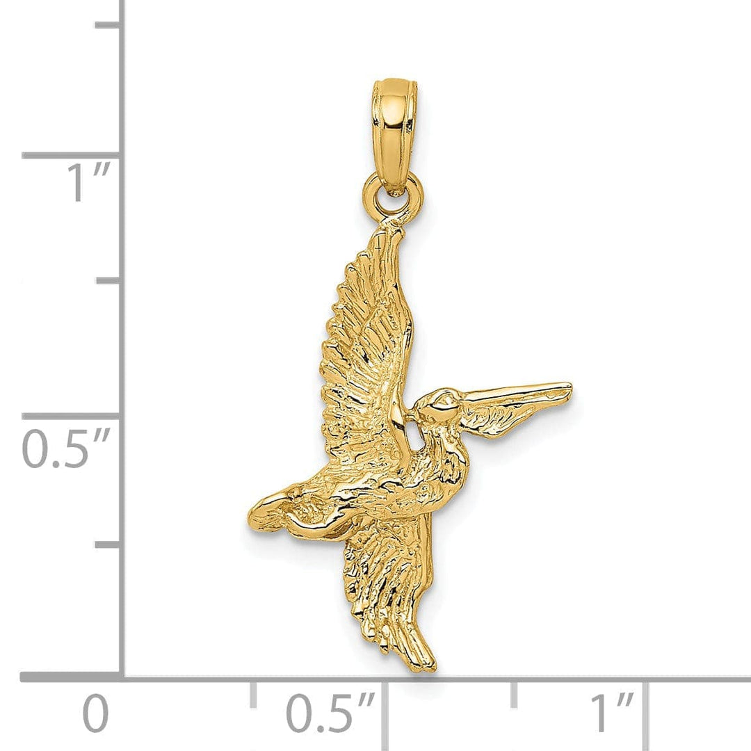 Lovely Rita's Pendants & Charms 14K Yellow Gold Polished Texture Finish 3-Dimensional Pelican in Flight Charm Pendant