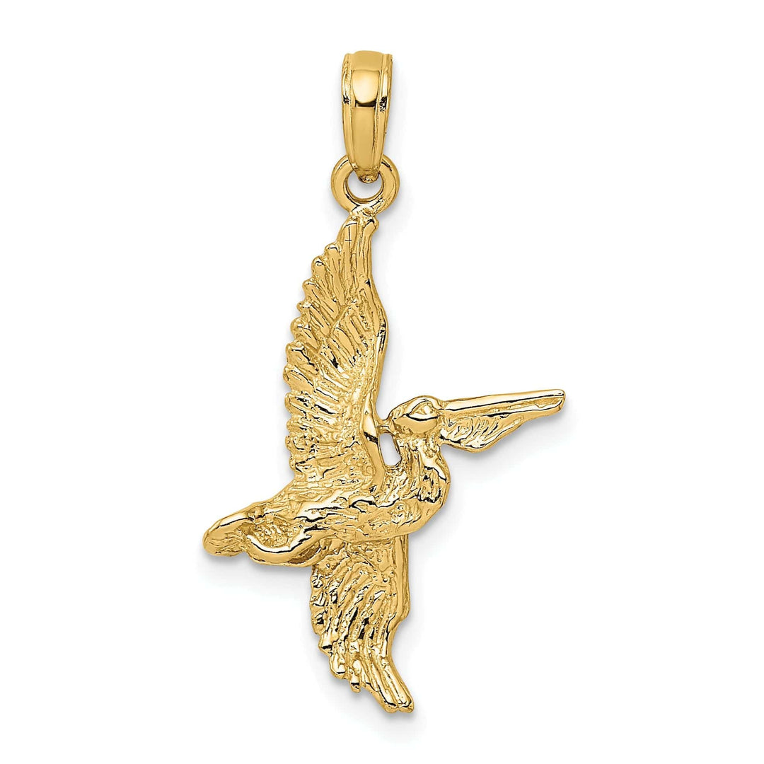 Lovely Rita's Pendants & Charms 14K Yellow Gold Polished Texture Finish 3-Dimensional Pelican in Flight Charm Pendant