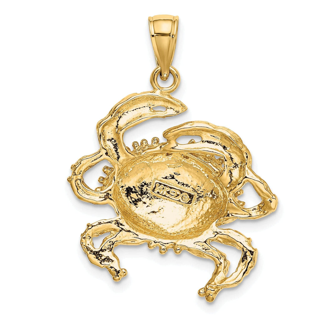 Lovely Rita's Pendants & Charms 14k Yellow Gold Polished Texture Finish Blue Claw Crab Charm Pendant