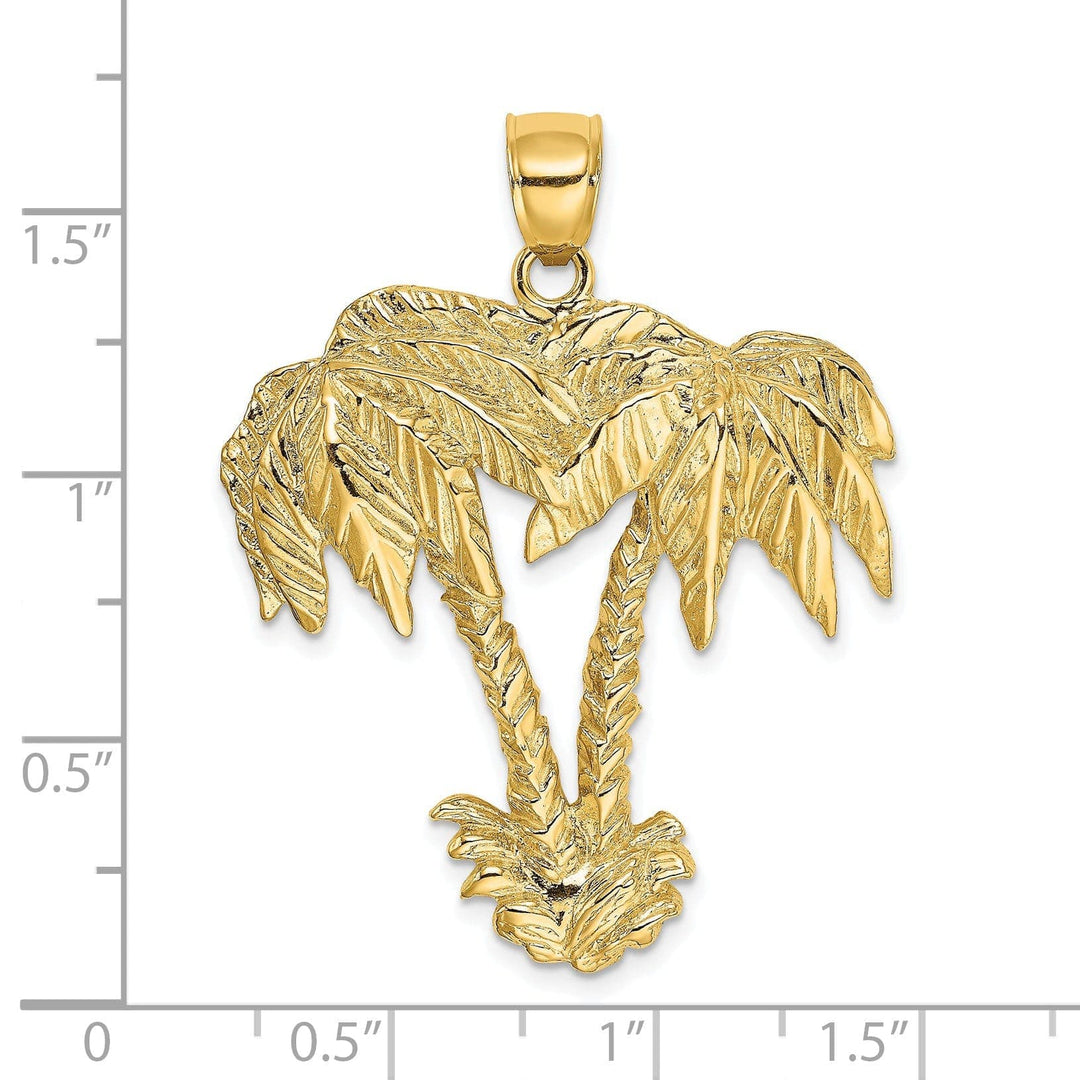 Lovely Rita's Pendants & Charms 14K Yellow Gold Polished Texture Finish Concave Shape 2-Dimensional Double Palm Trees Design Charm Pendant