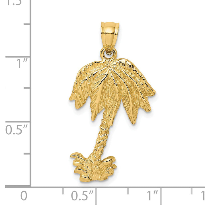 Lovely Rita's Pendants & Charms 14K Yellow Gold Polished Texture Finish Concave Shape 2-Dimensional Single Palm Tree Charm