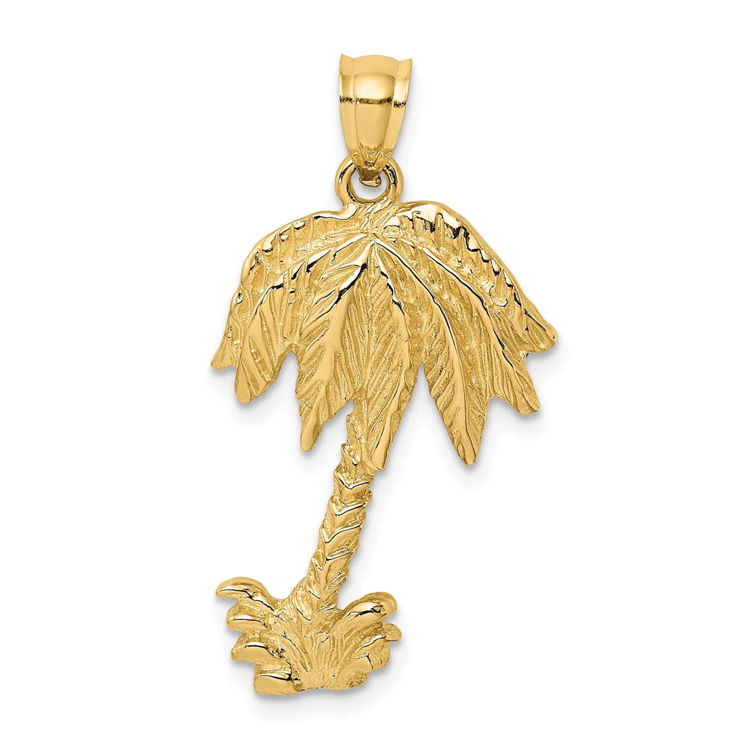 Lovely Rita's Pendants & Charms 14K Yellow Gold Polished Texture Finish Concave Shape 2-Dimensional Single Palm Tree Charm