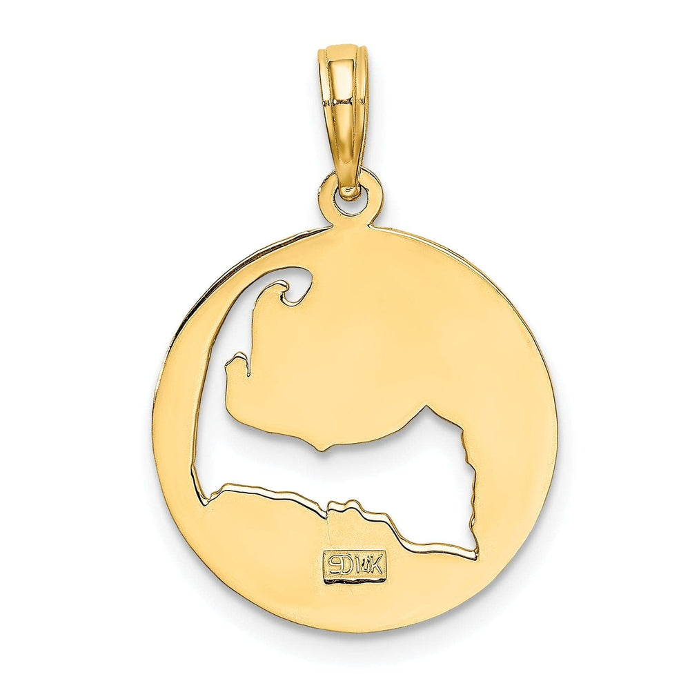 Lovely Rita's Pendants & Charms 14K Yellow Gold Polished Texture Finish Cut Out Map Shape of CAPE COD In Circle Design Charm Pendant