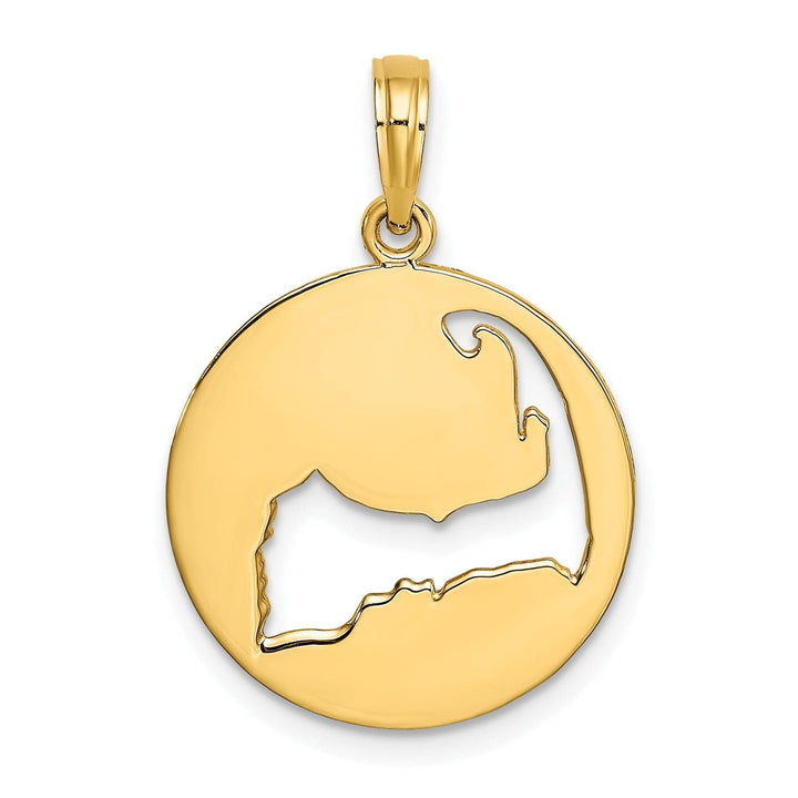 Lovely Rita's Pendants & Charms 14K Yellow Gold Polished Texture Finish Cut Out Map Shape of CAPE COD In Circle Design Charm Pendant