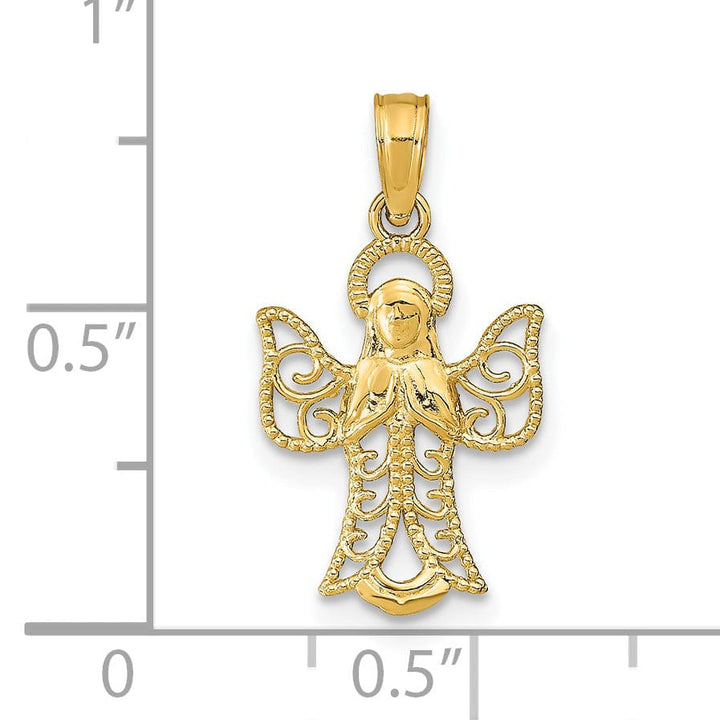 Lovely Rita's Pendants & Charms 14k Yellow Gold Polished Texture Finish Filigree Praying Angel Pendant